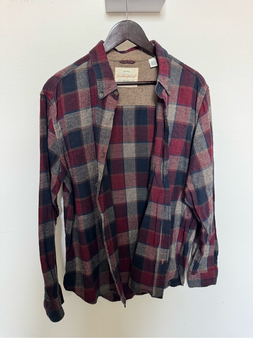 Weatherproof Plaid Shirt in Burgundy, Navy & Gray